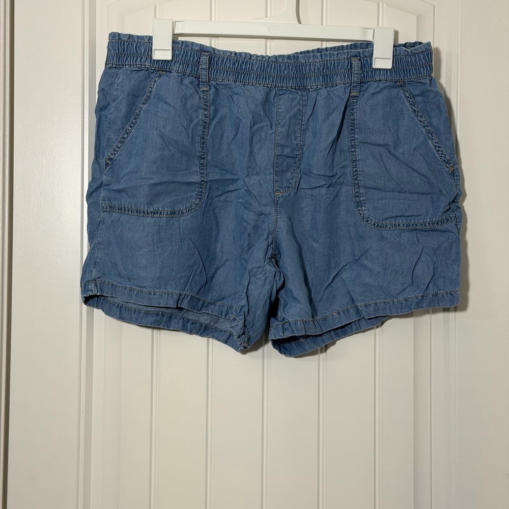 St. John's Bay Light Blue Elastic-Waist Denim-Look Shorts
